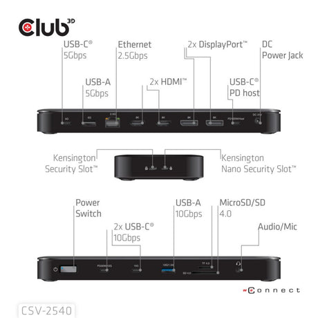 Estación de acoplamiento para pantalla cuádruple Club 3D 14-1 USB-C (negro)