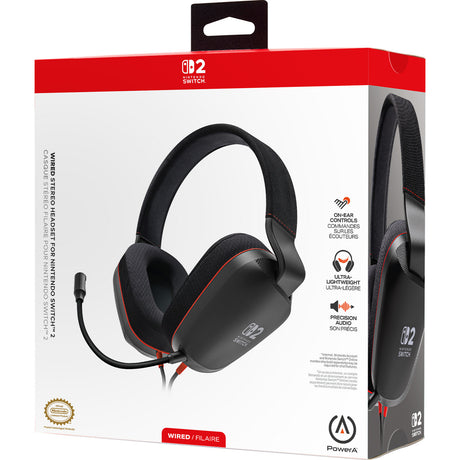 Auriculares estéreo con cable Powera para auriculares supraaurales para juegos Nintendo Switch 2 (negro rojo, Nintendo Switch 2, Nintendo Switch – modelo OLED, Nintendo Switch, Nintendo Switch Lite)