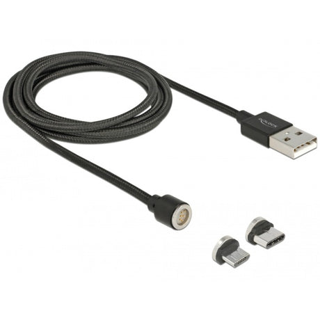 Delock Juego de cables de carga y datos USB magnéticos para micro USB USB tipo C (negro, 1,1 metros)