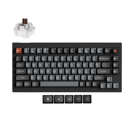 Teclado mecánico personalizado con cable Keychron v1w-d3 8k qmk (negro, diseño estadounidense (qwerty), súper marrón, 75%, LED rgb, pbt de doble disparo, intercambio en caliente, 8k, botón)