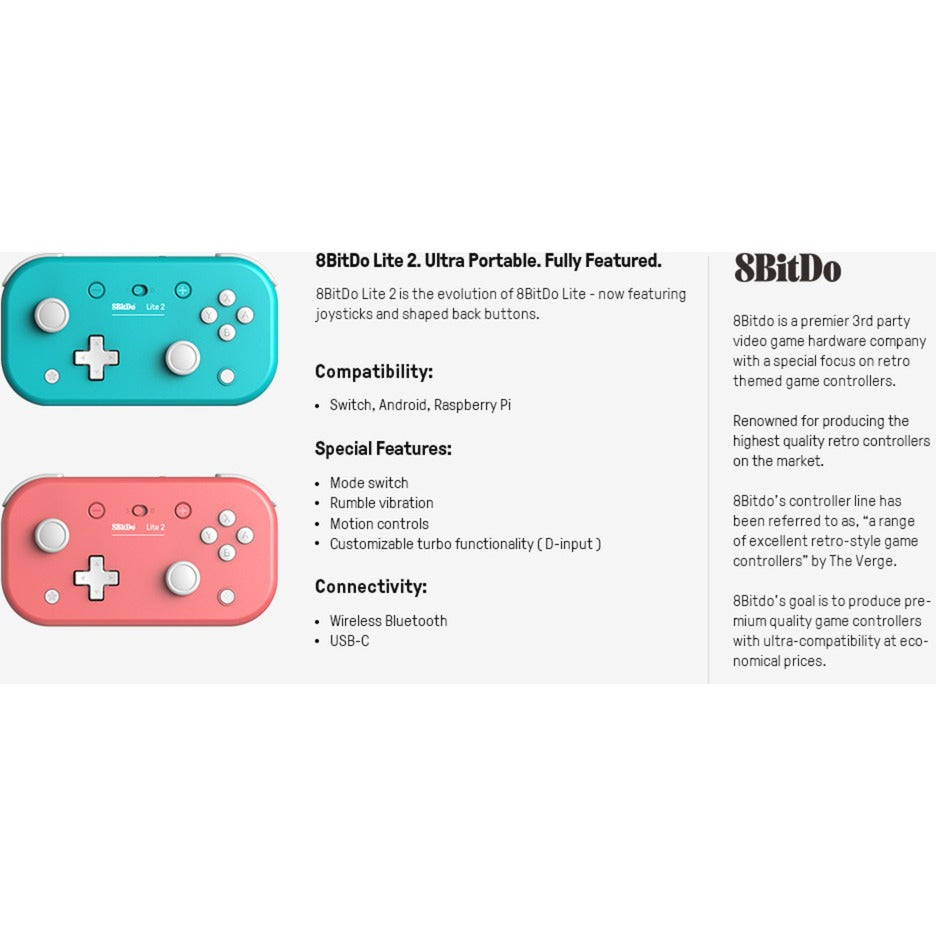 Gamepad 8bitdo lite 2 rosa (rosa, android, switch, raspberry pi)
