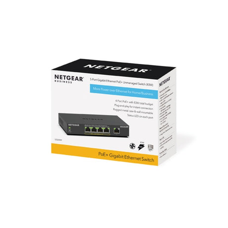 Conmutador no administrado Netgear de 5 puertos gigabit ethernet poe+ (gs305pp) (negro)
