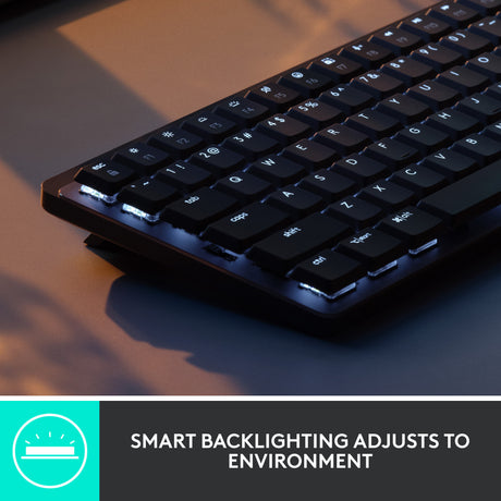 Mini teclado mecánico Logitech MX (negro, diseño internacional de EE. UU. (QWERTY), GL táctil, 80 % (TKL), Bluetooth)
