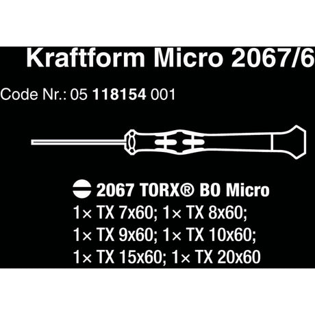Wera 2067 Juego de 6 destornilladores torx bo para electrónica + soporte (negro verde, 6 piezas)