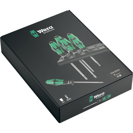 Juego de destornilladores Wera 334 335 6 kraftform plus, punta láser con rejilla (negro verde, 6 piezas)