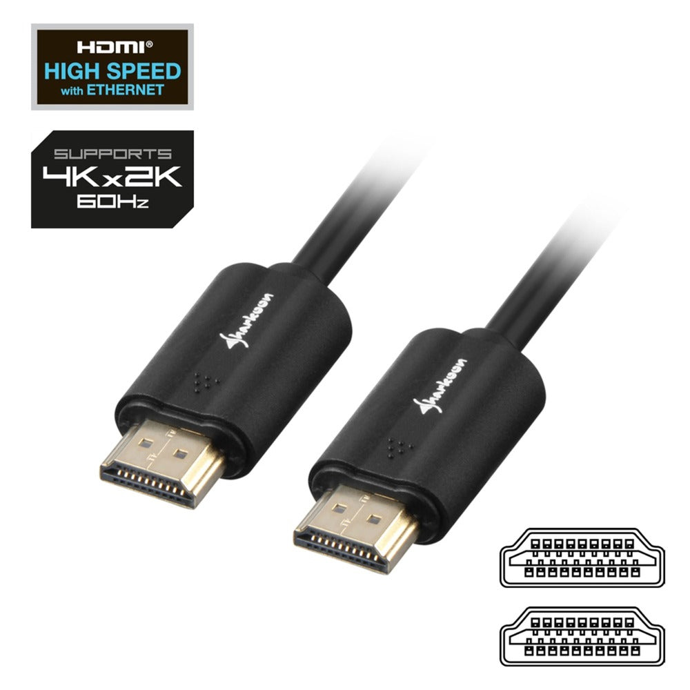 Cable Sharkoon HDMI 2.0 (negro, 2 metros, 4k)