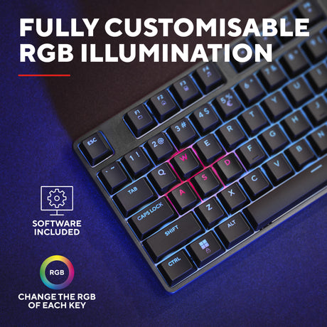 Trust GXT 864 Cada Teclado mecánico compacto para juegos TKL (negro, diseño estadounidense (Qwerty), marrón Huano, RGB)
