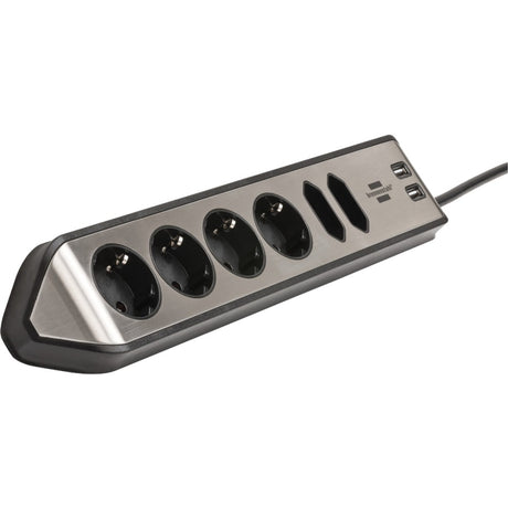 Brennerstuhl ®estilo regleta de caja de conexiones de esquina con función de carga USB 6 tomas de corriente 4 tomas de protección 2 euros plata negro