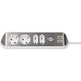Brennerstuhl ®estilo regleta de caja de conexión de esquina con función de carga USB 4 vías 2x enchufes protectores 2x euro plata blanco