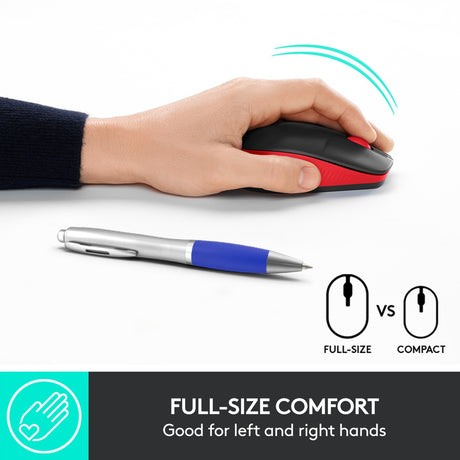 Ratón inalámbrico Logitech m190 de tamaño completo (rojo, 1000 ppp)