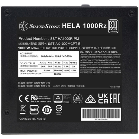 Fuente de alimentación modular Silverstone hela 1000rz de 1000 vatios (negro, 1x 12v-2x6, 5x pcie)