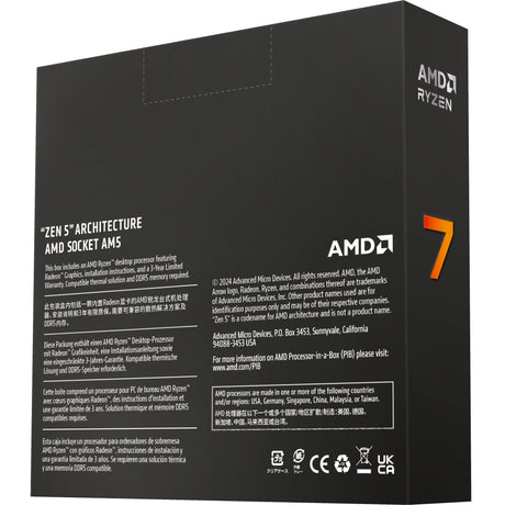 Procesador AMD Ryzen 7 9700x, 3,8 GHz (5,5 GHz Turbo Boost) con zócalo AM5 (desbloqueado, en caja)
