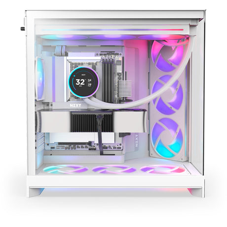 Carcasa midi tower nzxt h9 flow rgb (blanco (mate) | 2x usb-a | 1x usb-c | rgb | vidrio templado)