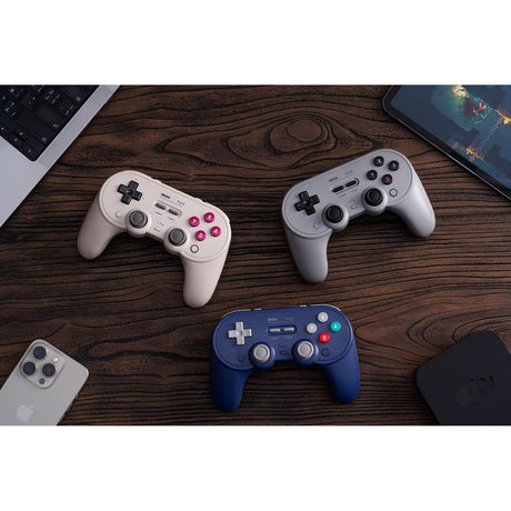 gamepad bluetooth 8bitdo pro 3 (gris claro rojo, switch 1 2, pc, android, usb bluetooth 2.4 ghz)