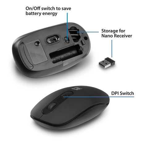 Act conectividad ac5110 mouse inalámbrico 1200 dpi (negro, 1200 dpi | para zurdos y diestros)