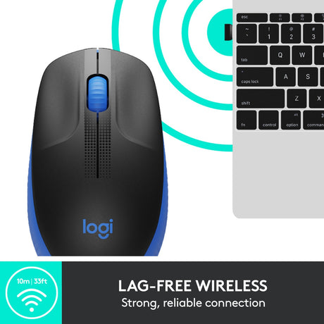 Ratón inalámbrico Logitech m190 de tamaño completo (azul, 1000 ppp)