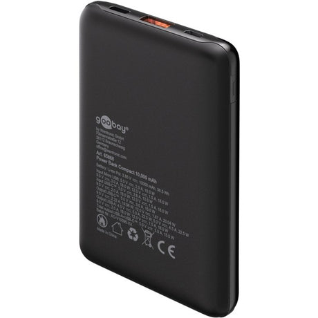 Goobay power bank compacto 10.000 mah (negro, 10 ah, 1x USB-A, 1x USB-C, suministro de energía, carga rápida)