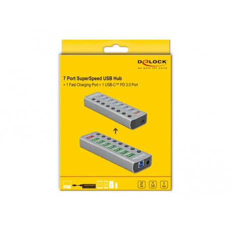 Delock Concentrador USB 3.2 gen 1 con concentrador USB de 7 puertos (gris)