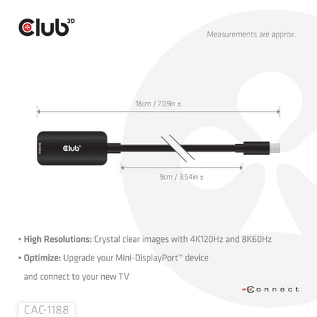 Adaptador Club 3D Mini Displayport 1.4 a HDMI 8K60Hz M-F (negro)