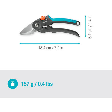 Tijeras de podar Gardena premiumcut para madera fresca con corte bypass (gris turquesa, diámetro de poda de 22 mm)