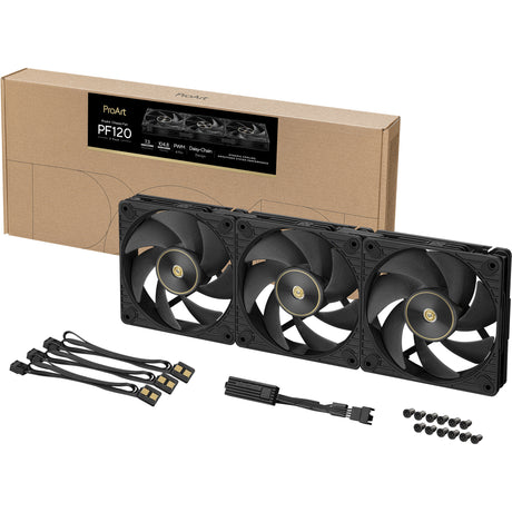 Ventilador Asus proart pf120 - paquete triple de ventiladores para cajas (negro, 3 piezas, 120 x 120 x 28 mm, 3 piezas)