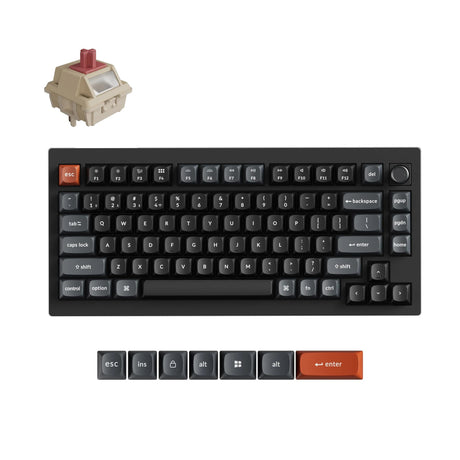 Teclado mecánico personalizado inalámbrico Keychron v1 ultra 8k (negro, diseño estadounidense (qwerty), rojo seda pom, 75 %, rgb, intercambio en caliente, 2,4 ghz | bluetooth 5.3 | usb-c)