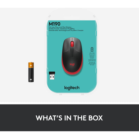 Ratón inalámbrico Logitech m190 de tamaño completo (rojo, 1000 ppp)