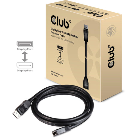 Club 3d displayport 1,4 hbr3 cable de extensión 8k60hz m f cable de extensión (negro, 2 metros, cac-1022)
