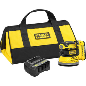 Lijadora excéntrica Stanley fatmax v20 18v (amarillo negro, bolsa blanda, batería (2.0ah) y cargador (2a) incluidos)