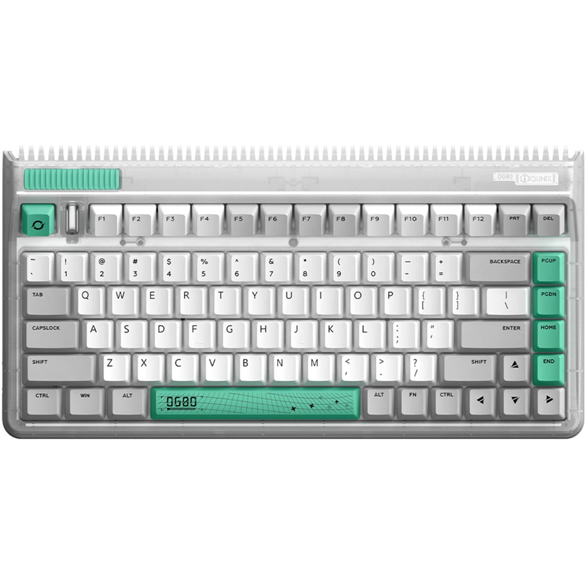 Teclado mecánico inalámbrico con agujero de gusano Iqunix OG80 (gris, diseño EE. UU. (QWERTY), Cherry MX Red, 80% (TKL), LED RGB, intercambiable en caliente, PBT, 2,4 GHz | Bluetooth 5.1 | USB-C)