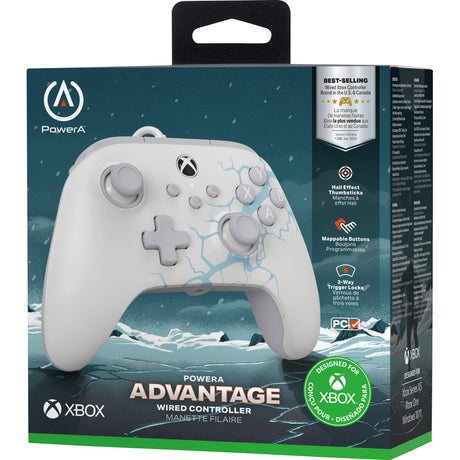 Controlador powera Advantage con cable para xbox series x|s - polar ice (blanco azul, xbox series x|s, xbox one, PC)