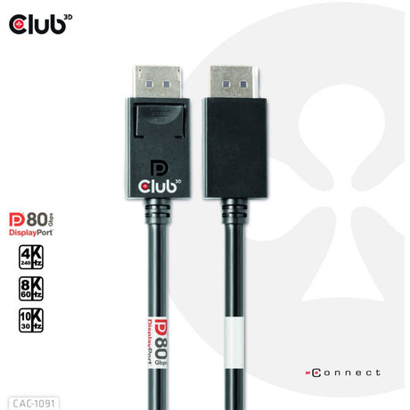 Cable Club 3D DisplayPort 2.1 Vesa DP80 Certificado Macho-Macho (Negro, 1,2 Metros, 4K 240Hz, 8K 60Hz, 80Gbps)