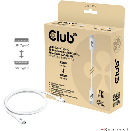 Cable Club 3D USB-C 80Gbps certificado 240W 8K 240Hz (blanco, 1,2m)