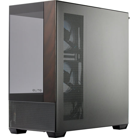 Carcasa Cooler Master Elite 690 Wood Midi Tower (color madera negro | 2x USB-A | 1x USB-C | RGB | vidrio templado)
