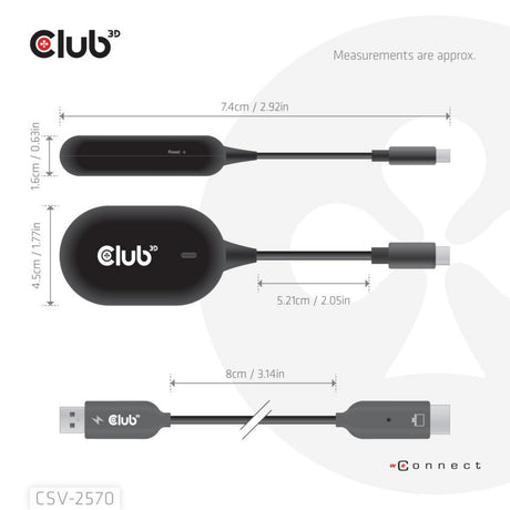 Adaptador de transmisor y receptor inalámbrico USB-C a HDMI Club 3D (negro)