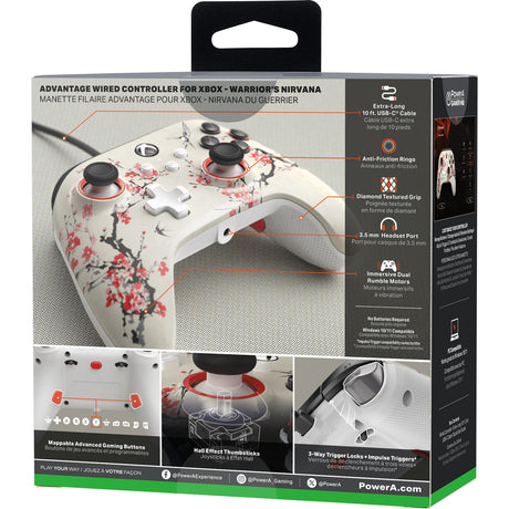 Controlador powera Advantage con cable para xbox series x|s - warrior's nirvana (magnolia white, xbox series x|s, xbox one, PC)