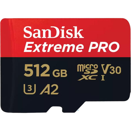 Tarjeta de memoria Sandisk Extreme Pro 512 GB MicroSDXC (UHS-I U3, Clase 10, V30, A2, incl. adaptador SD)