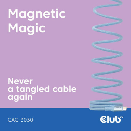 Club 3D USB-C Bobina Magnética 240W PD3.1 Cable Azul, cable de 2 metros (azul)