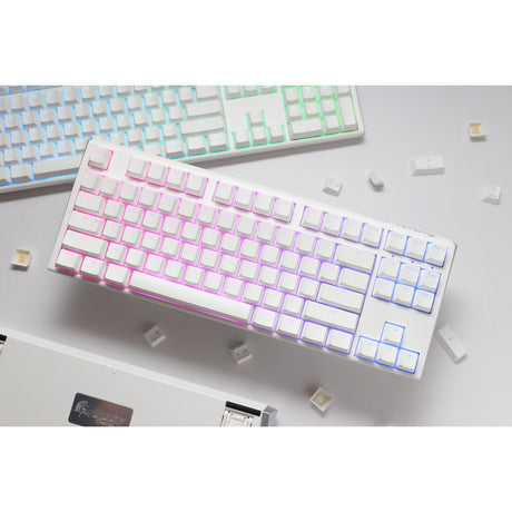Teclado mecánico Ducky one 3 clásico blanco puro tkl rgb (blanco, diseño estadounidense (qwerty), rojo silencioso cherry mx, 80% (tkl), leds rgb, pbt de doble disparo, intercambiable en caliente, mecánica quack)