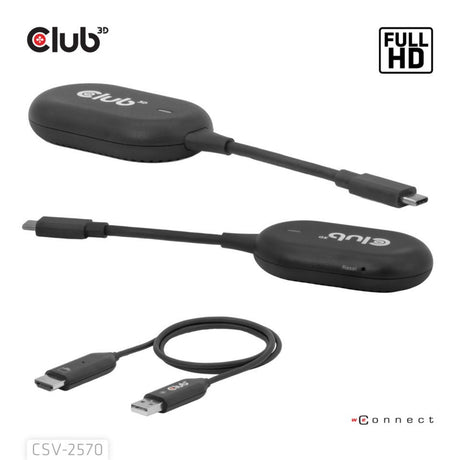 Adaptador de transmisor y receptor inalámbrico USB-C a HDMI Club 3D (negro)
