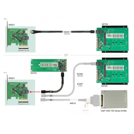 Delock Tarjeta pci express x4 u.2 nvme a 1 x sff-8654 4i interno + 1 x sff-8643 interno - adaptador de factor de forma de perfil bajo (plateado)