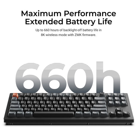 Teclado mecánico personalizado inalámbrico Keychron v3 ultra 8k (negro, diseño estadounidense (qwerty), rojo seda pom, 80% (tkl), rgb, intercambio en caliente, 2,4 ghz | bluetooth 5.3 | usb-c)