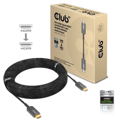 Club 3D Cable Unidireccional Macho-Macho Certificado AOC HDMI 2.1 de Ultra Alta Velocidad (Negro, 20 Metros, 4K 120Hz, 8K 60Hz, 48Gbps)