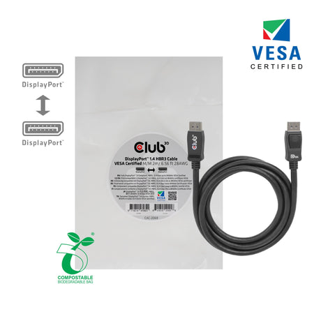 Cable Club 3D Displayport 1.4 certificado Vesa macho-macho (negro, 2 metros, 8k 60hz, 32,4gbps)