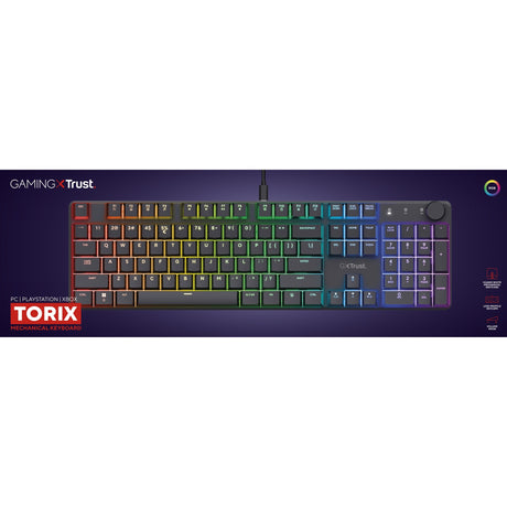Trust GXT 866 Torix teclado mecánico para juegos (negro, distribución estadounidense (QWERTY), Huano Red, 100%, RGB)