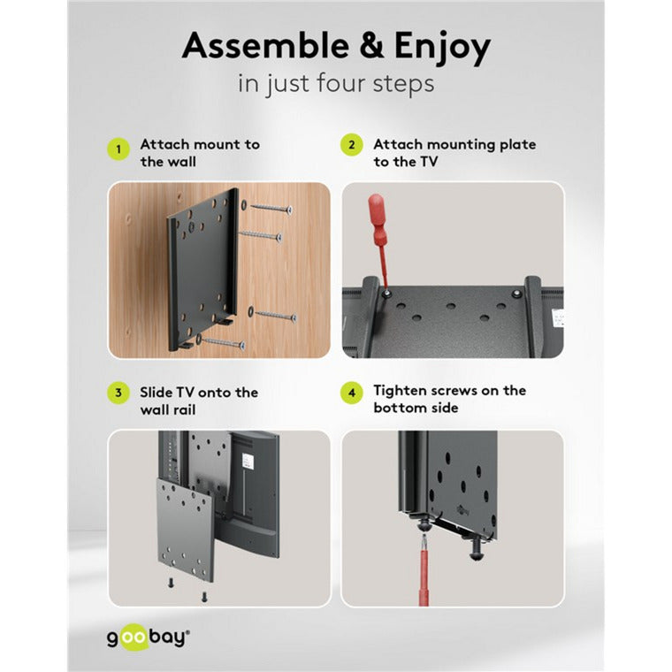 Goobay Soporte de pared para TV para caravana fijo (m), montaje en pared de 23 a 42 pulgadas (negro)