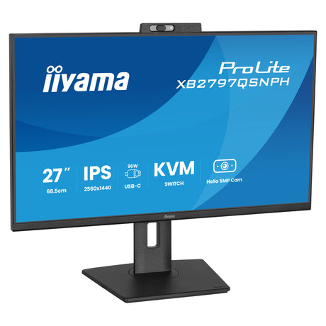 Monitor iiyama prolite xb2797qsnph-b1 27 (negro, hdmi, displayport, usb-c, lan, audio, webcam)