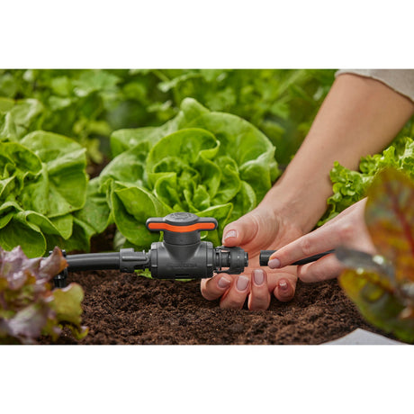 Válvula de cierre y regulación del sistema de microgoteo Gardena 13 mm (1 2 ) (gris naranja)