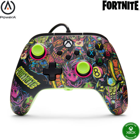 Mando powera Advantage con cable para xbox series x|s - fortnite: resplandor (verde neón, xbox series x|s, xbox one, PC)