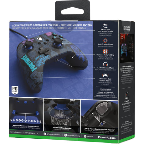 Mando powera Advantage con cable para xbox series x|s - fortnite: Victory Royale (azul oscuro, xbox series x|s, xbox one, PC)